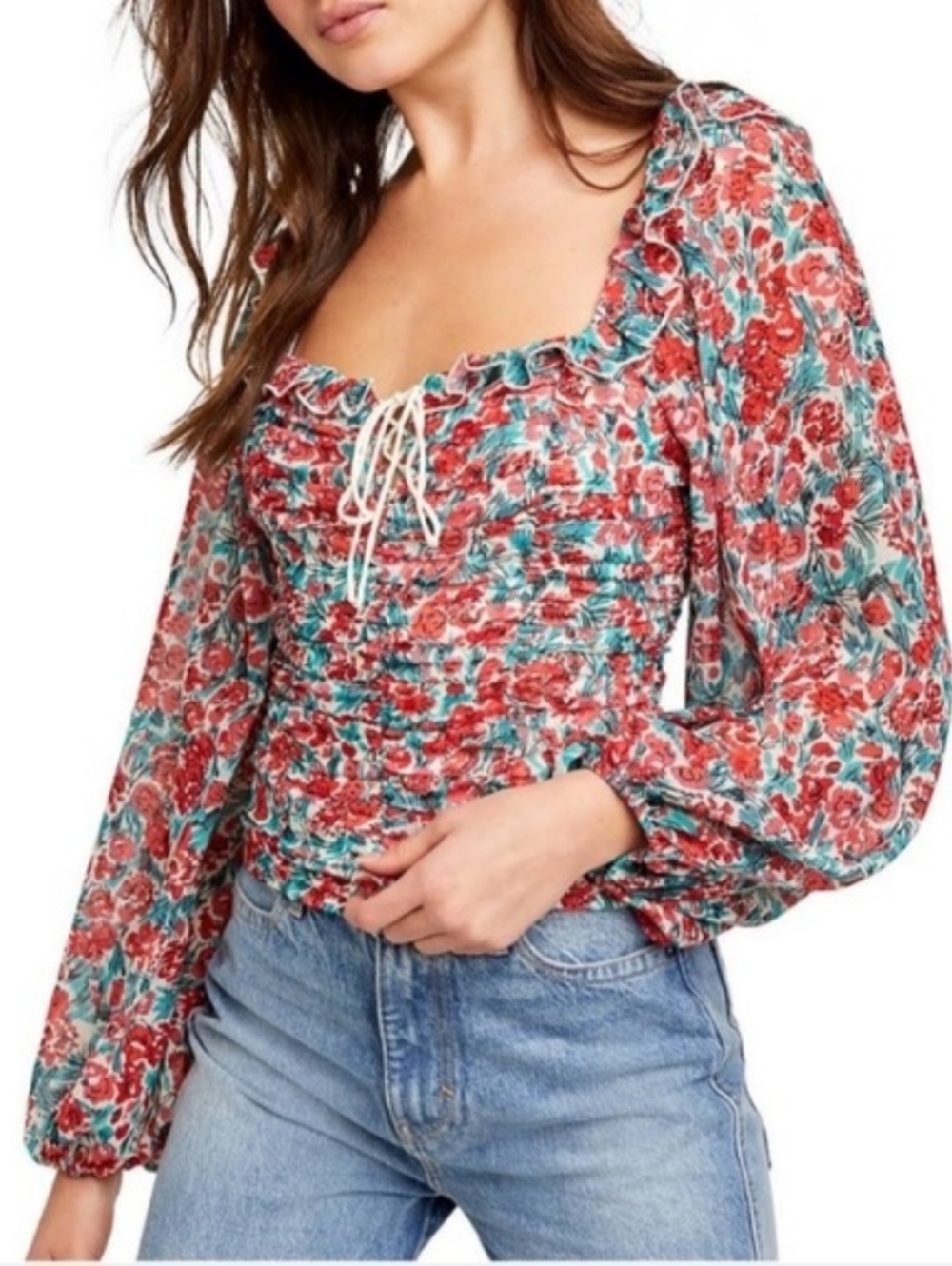 NWT Free People Mabel🌹Printed Blouse, Sz XS
